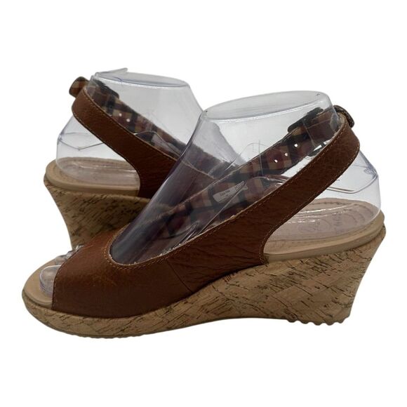 Crocs Wedge A-Leigh Sandals Womens 6 Brown Slingback Cork Heel 11848 - Picture 3 of 11
